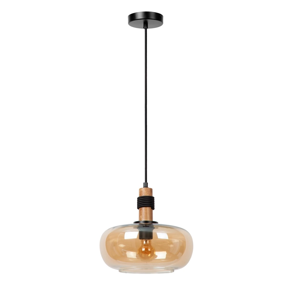 Pendellampe Ilona Ø 30 cm schwarz mit bernsteinfarbenem Glas