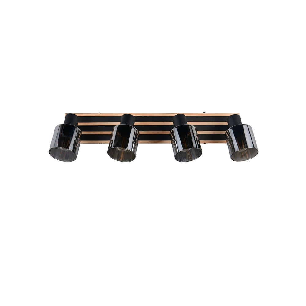 Deckenlampe 4-Licht Travia Schwarz mit Holz Trio 4017807682618