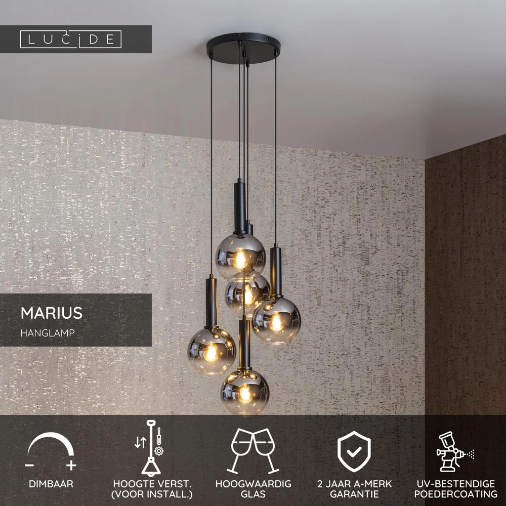 Pendellampe Marius 5-Licht Schwarz Lucide 5411212452245