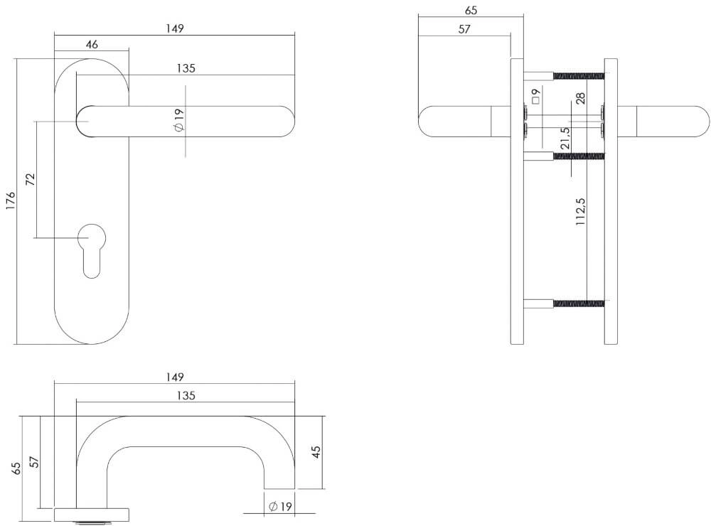 Türklinke Rond feuerhemmender PC 72mm Edelstahl Intersteel 8714186092842