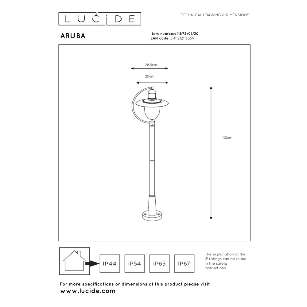 Landlaterne Aruba schwarz Ø 25 cm Lucide 5411212113559