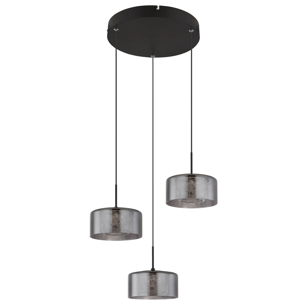 Design-Pendellampe Fogsy 3-Licht Schwarz mit Rauchglas Globo 9007371447381