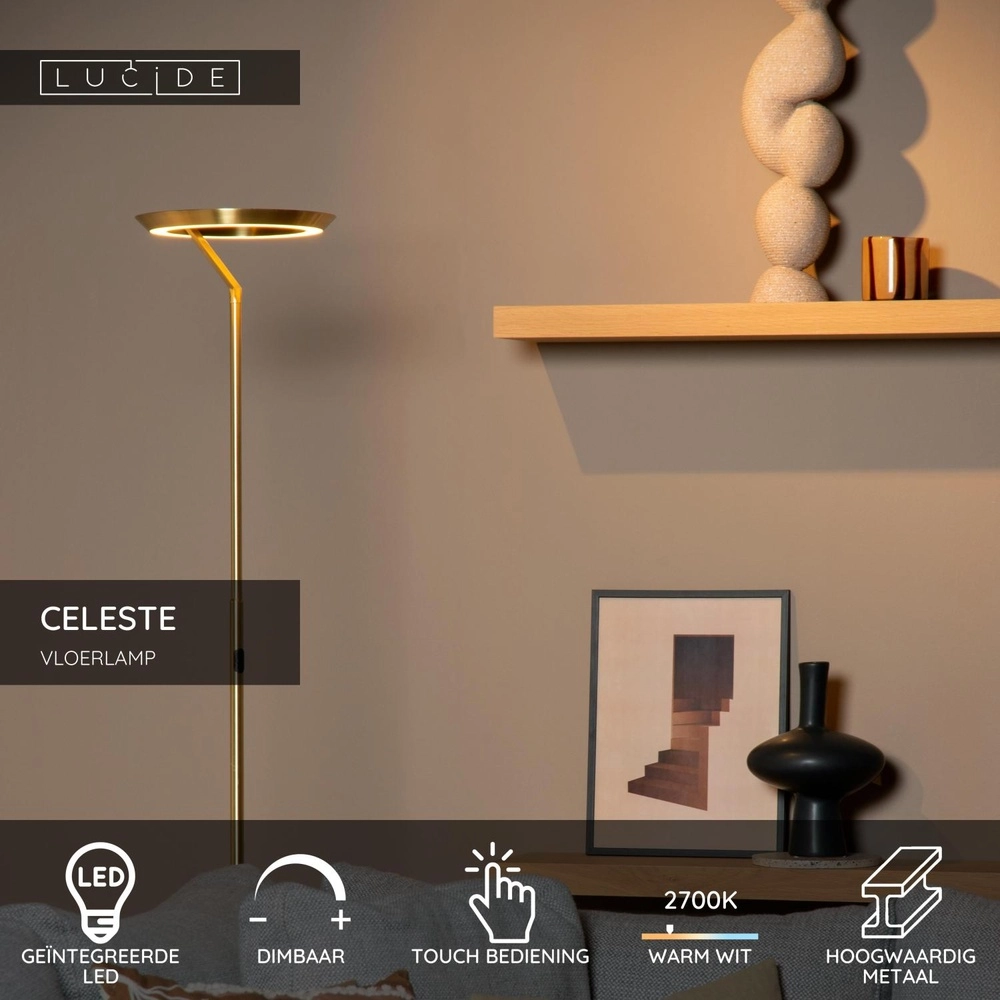 Design-Stehlampe Celeste gold Ø 28 cm Lucide 5411212031921