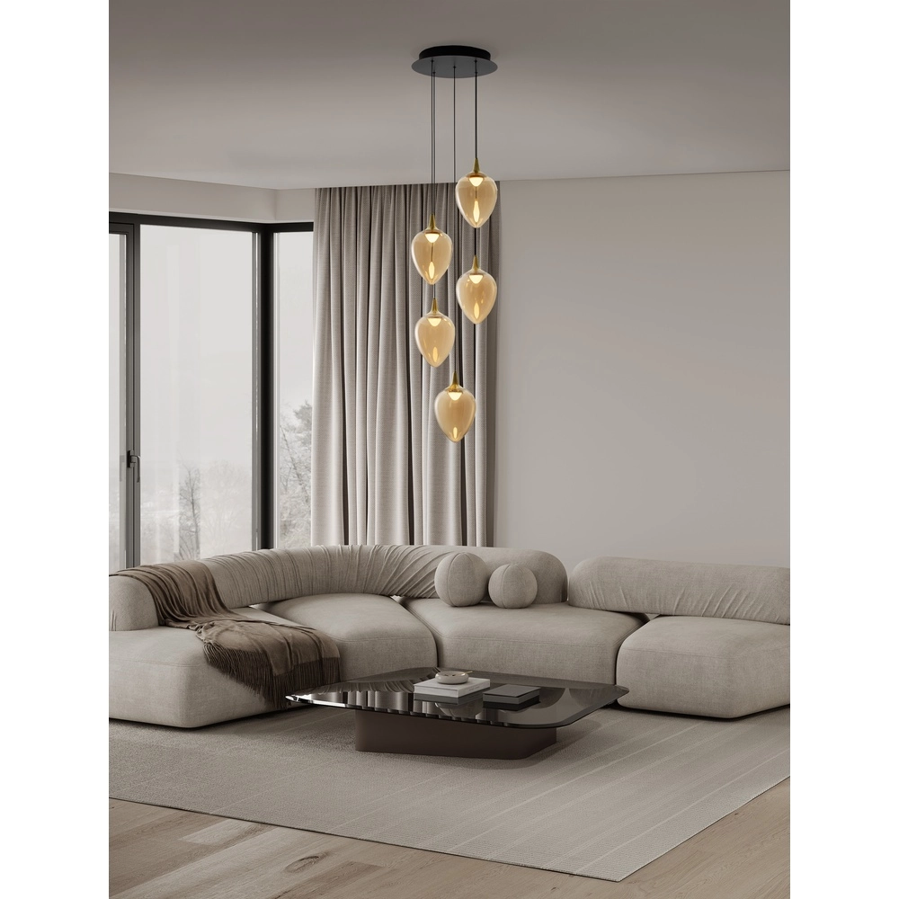 Pendelleuchte Nali 5-flammiges Braunglas Lyora 5212017477798