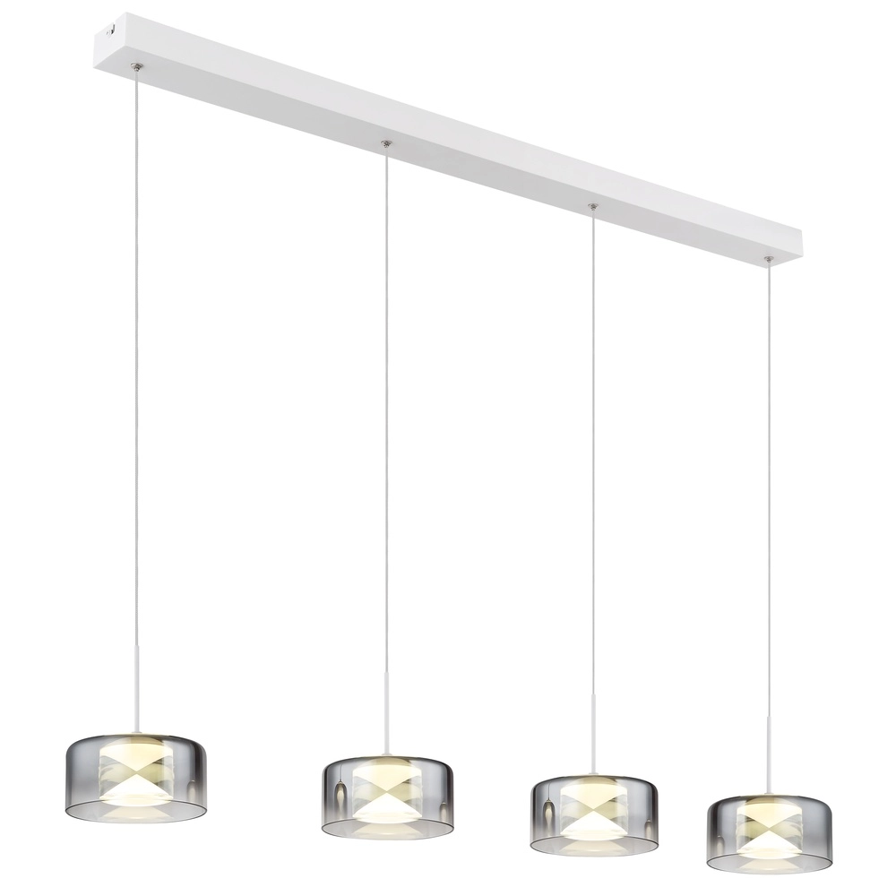 Design-Pendellampe Belinda 4-Licht weiß mit Rauchglas