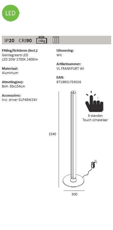 Dimmbare Stehleuchte Frankfurt Artdelight 8719831733026
