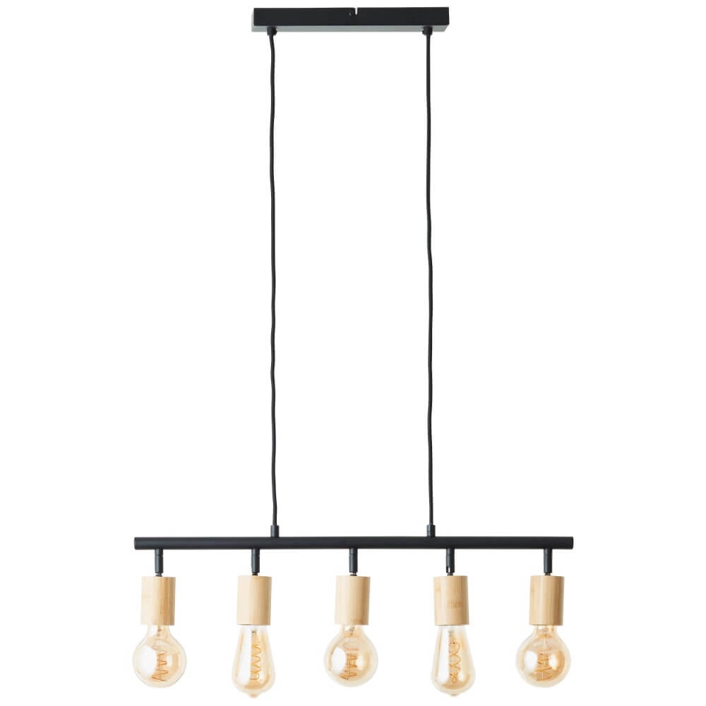 Hängelampe mit 5 Leuchten Tiffany schwarz mit Holz Brilliant 4004353406409