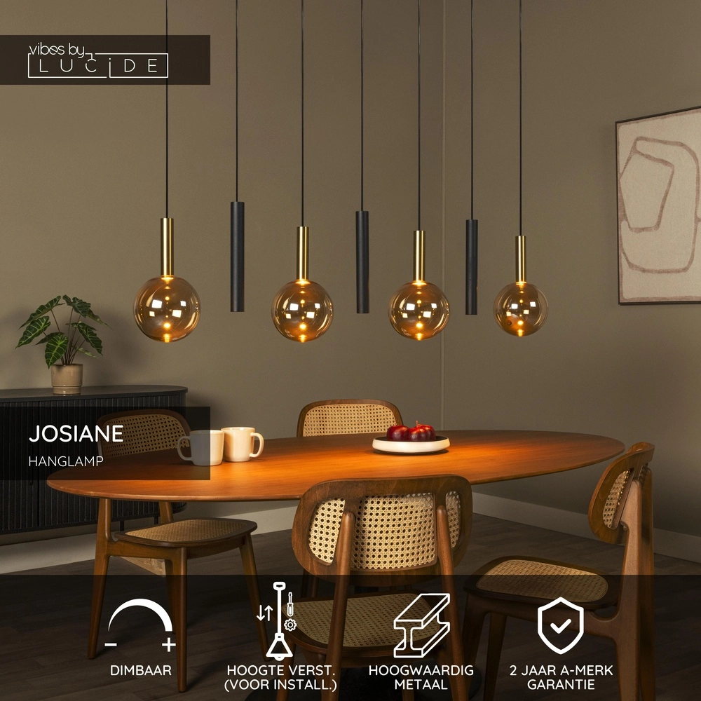 7-Licht Pendellampe Josiane Schwarz mit Gold Lucide Vibes 5411212212351