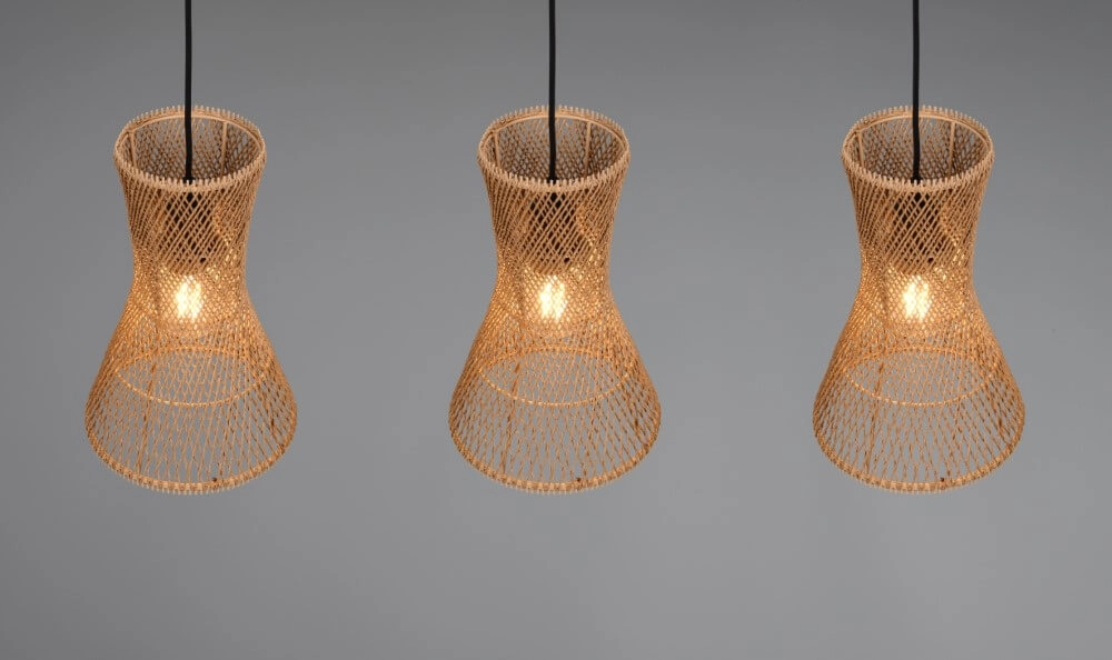 3-flammige Pendelleuchte Bijou schwarz mit Rattan Trio 4017807637298