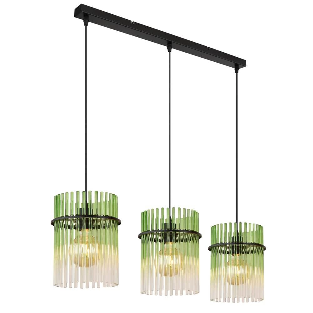 Schwarze Pendelleuchte Gorley mit grünem Glas 3-flammig