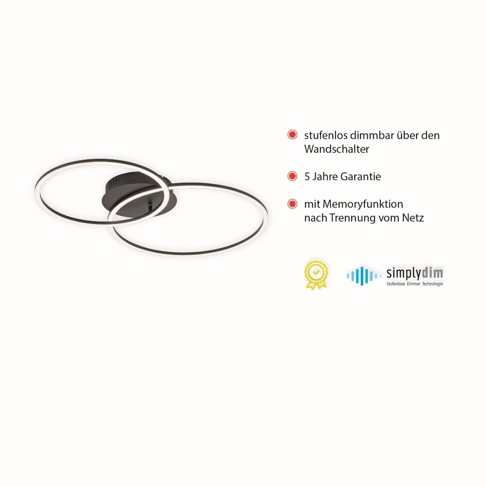 Deckenleuchte Ivanka 2-Ring schwarz Just Light 4043689970536
