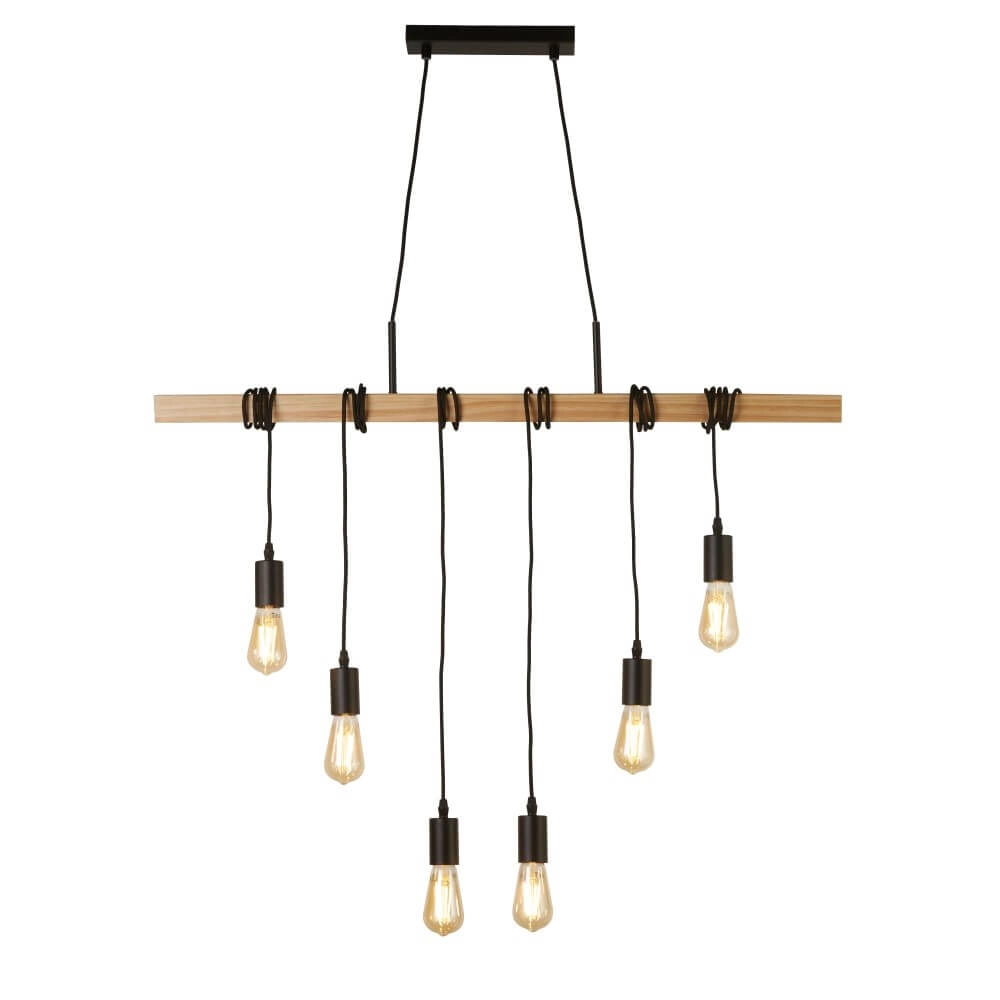 Hängelampe mit 6 Leuchten Woody mit Holz