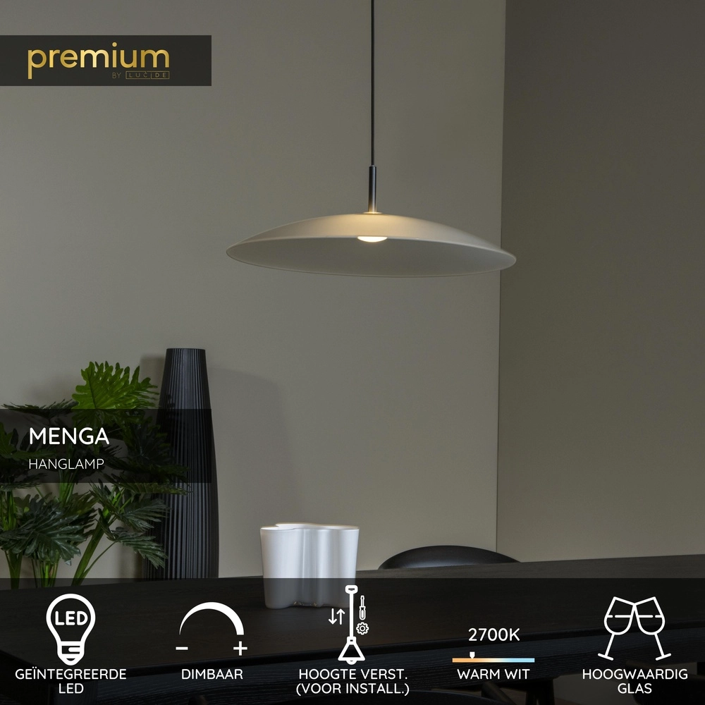 Elegante Pendellampe Menga Ø 60 cm weißes Glas Premium by Lucide 5411212251152