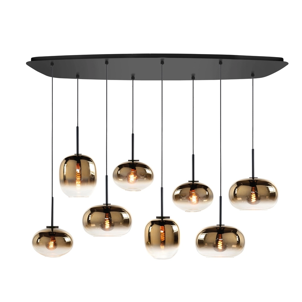 Pendelleuchte Bellini 8-flammig schwarz mit Goldglas