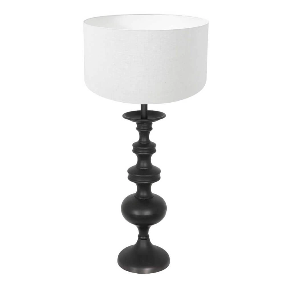 Klassische Tischlampe Lyons C mit weißem Leinenschirm