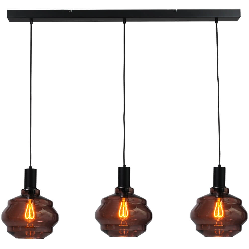 3-flammige Hängelampe - schwarz - Porto mit kugelroten Gläsern - Ø 24cm