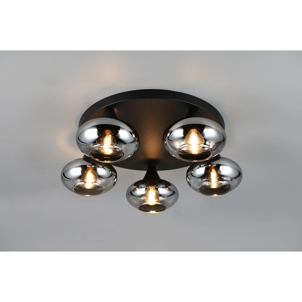 Deckenlampe Divina 5-flammig schwarz mit Rauchglas Trio 4017807667462