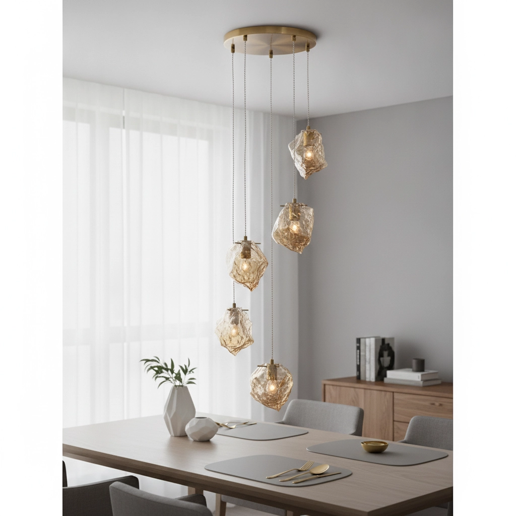 Pendelleuchte Odelle 5-flammiges Gold mit Braunglas