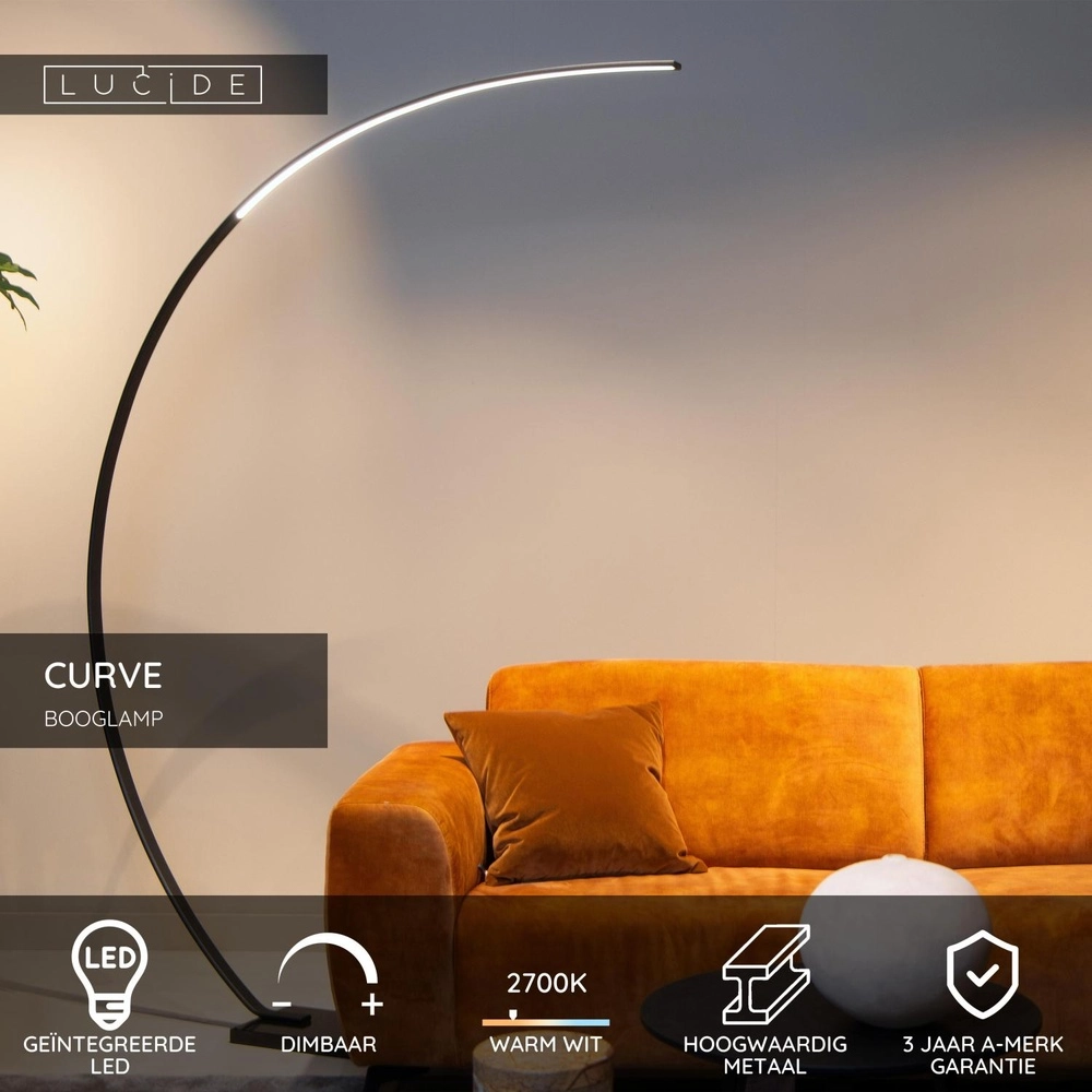 Design-Bogenlampe Curve Schwarz Lucide 5411212441737