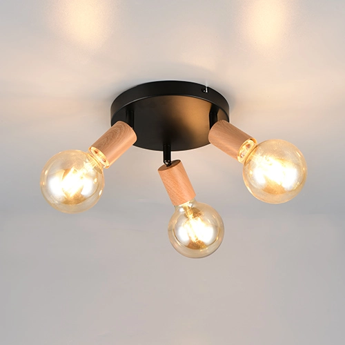 Deckenlampe Lamego 3-Licht Schwarz mit Holz