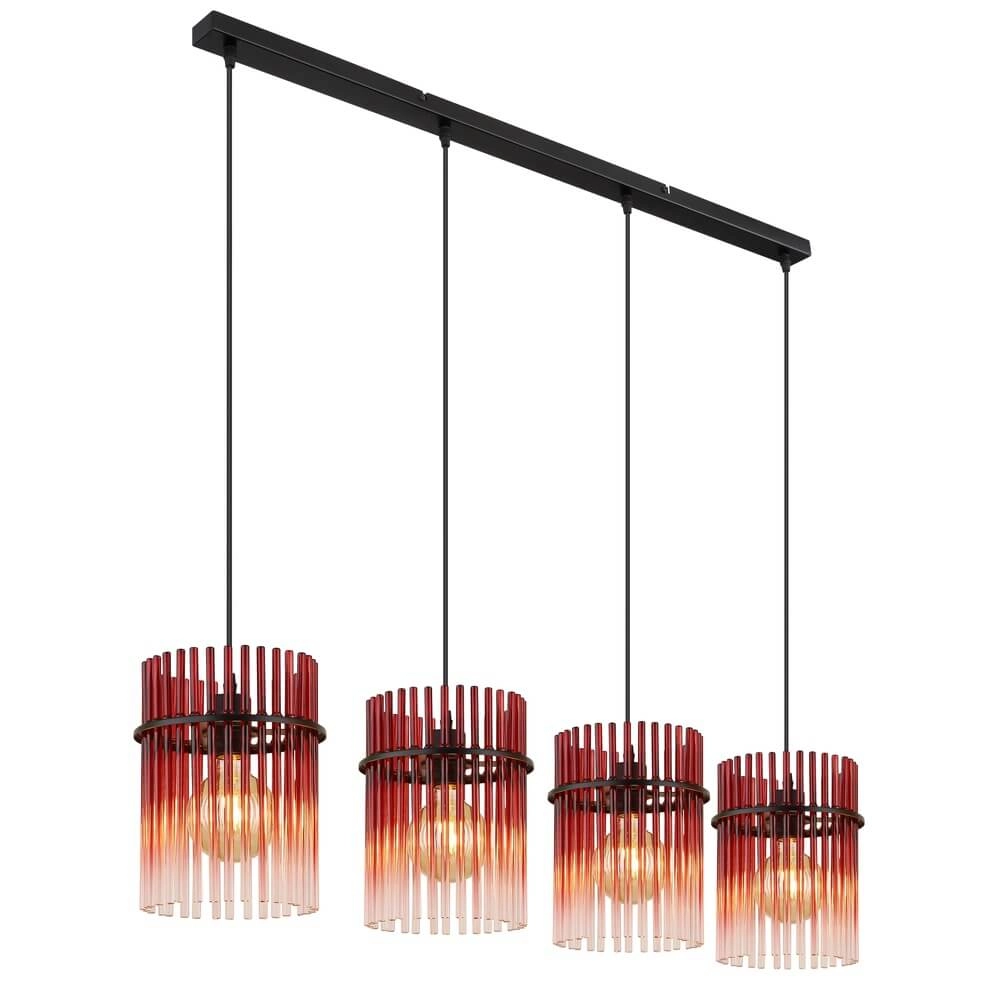 Schwarze Pendelleuchte Gorley mit rotem Glas 4-flammig
