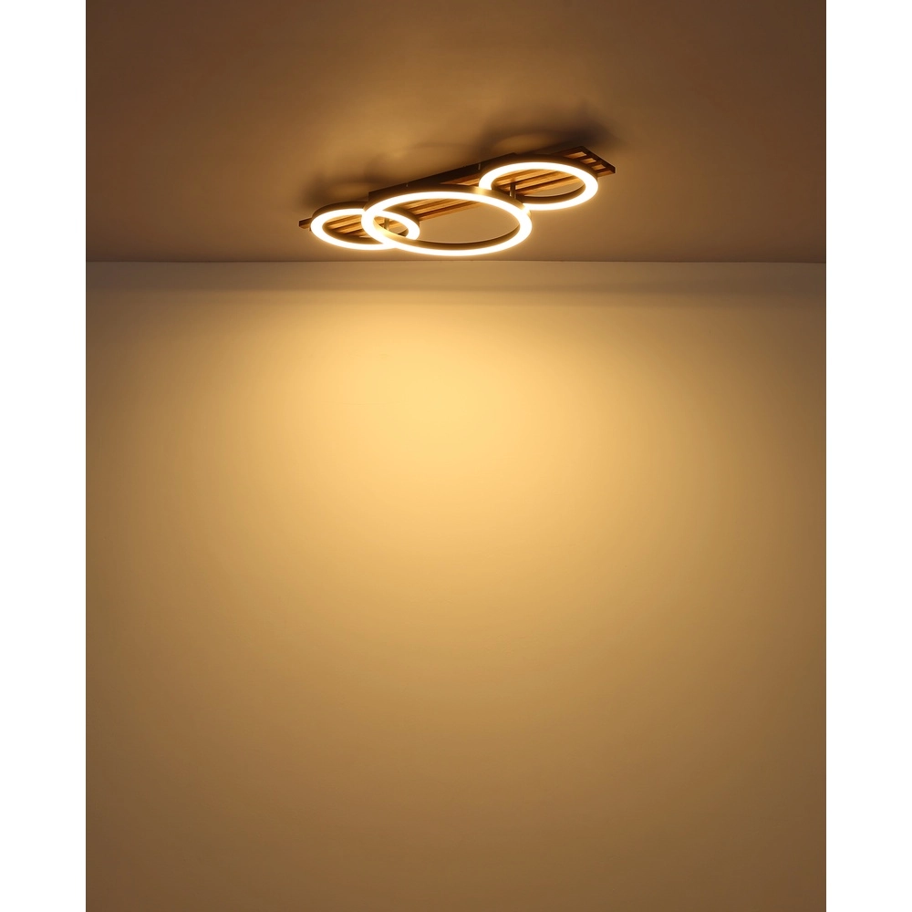 Deckenlampe Tisha 3 schwarze Ringe mit Holz Globo 9007371528578