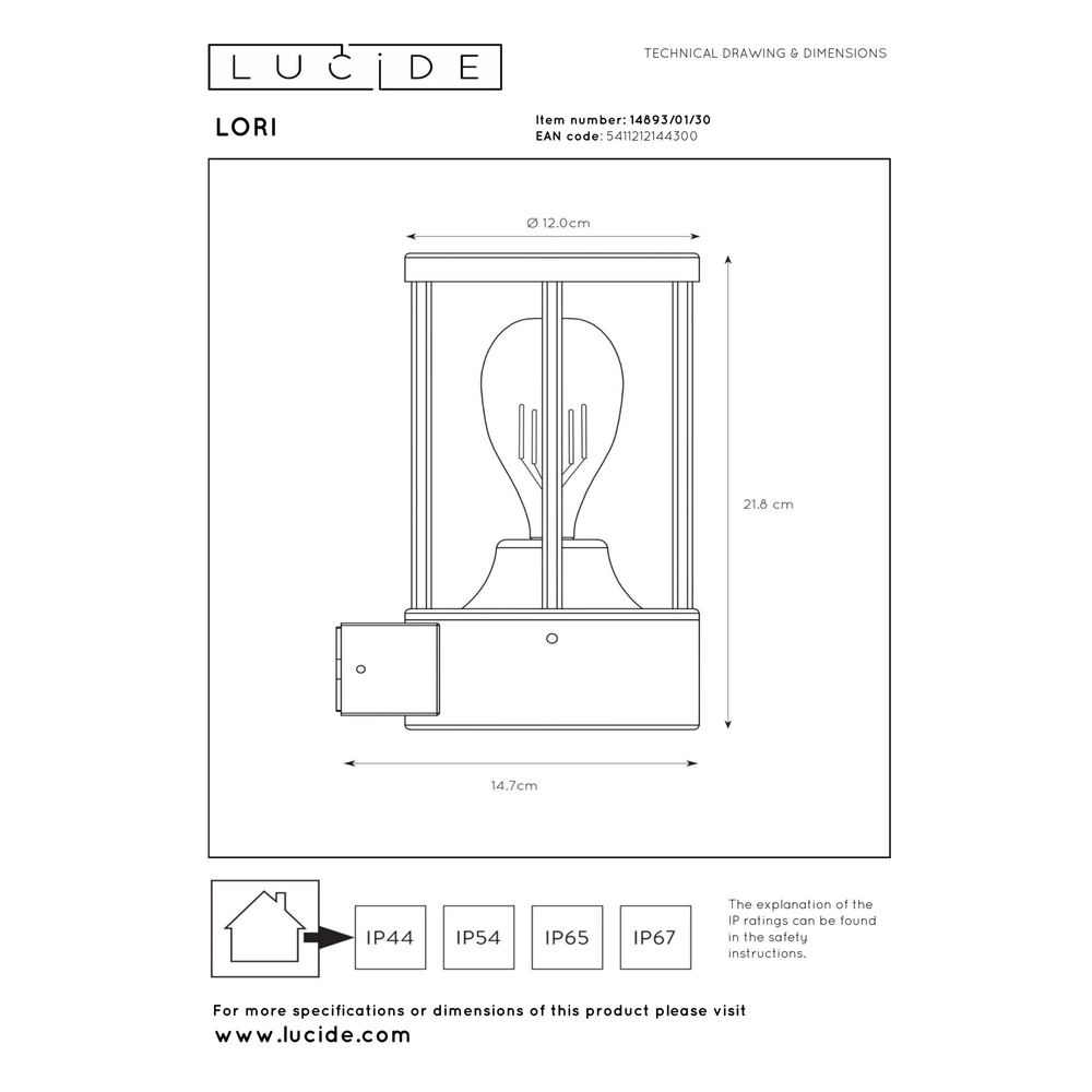 Wandlampenanthrazit Lori mit Sensor Lucide 5411212144300